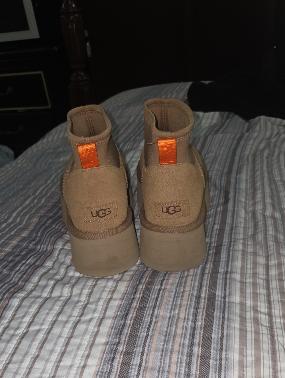 UGG Kids Tan Suede Ankle Boots with Orange Pull Tabs
